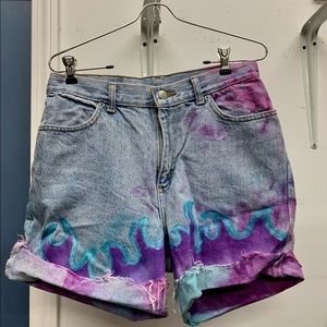 Faded Glory tie dyed and hand painted jean shorts